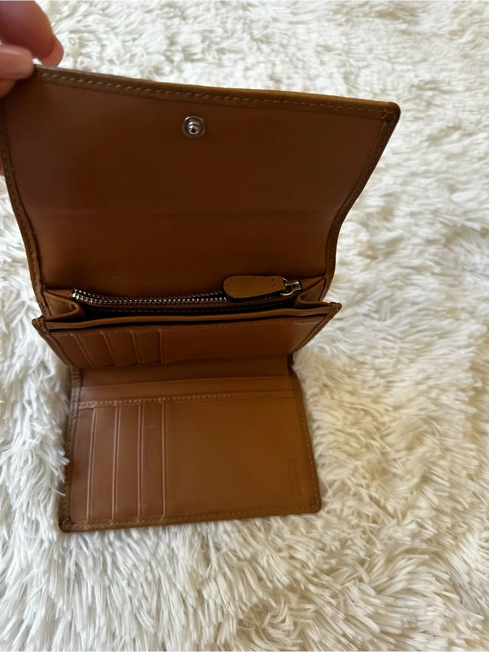Coach Signature Canvas Trifold Wallet Khaki Brown Jacquard Leather Vintage Y2K